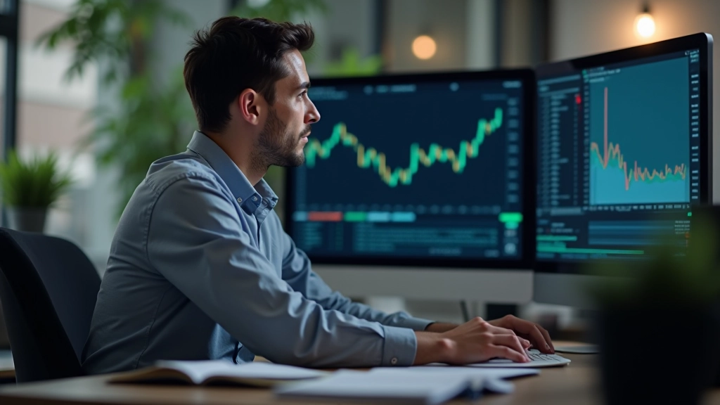 Sviluppatore professionista che lavora con grafici finanziari su monitor