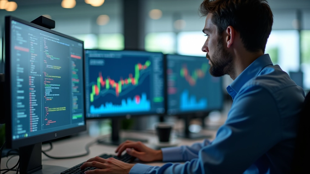 Analista al computer che studia dati finanziari